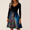 Women's Casual Fashion V Neck Long Sleeve Christmas Printed Party Vintage Long Dresses