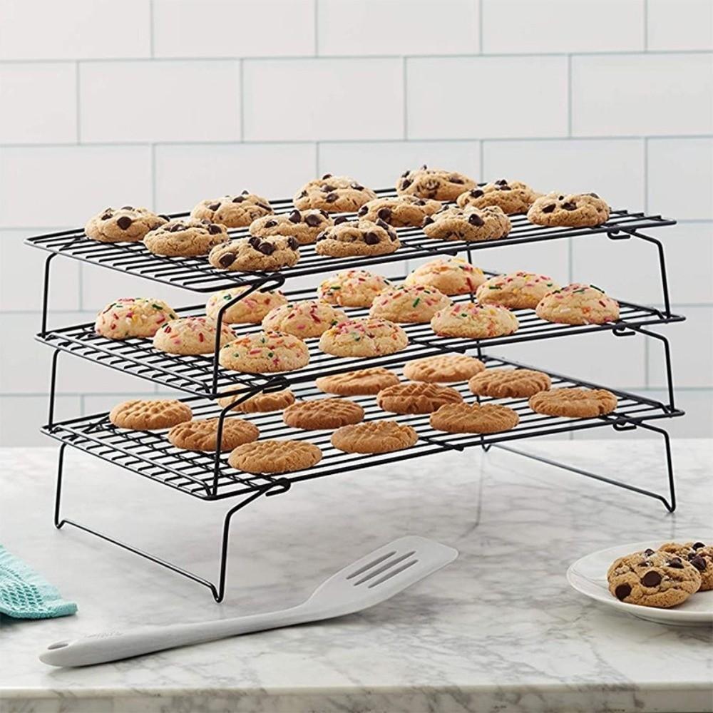 Dry Cooler 3 Layer Cake Cooling Rack Non Stick Foldable Baking Tray Oven Safe Stackable Cookie Holder Barbecue