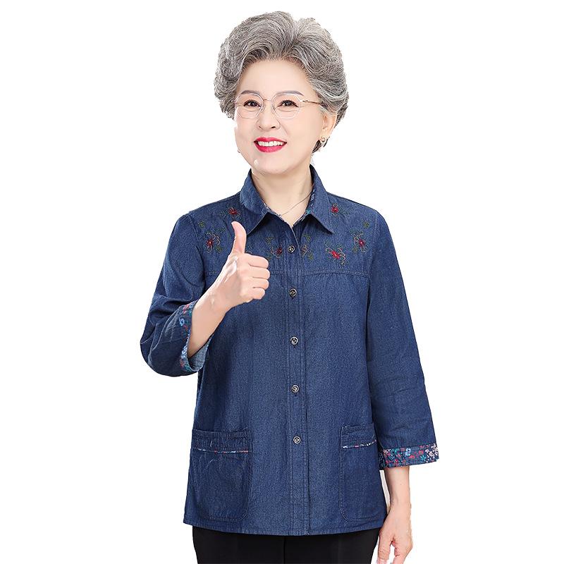 New Summer Eight-Sleeve Pure Cotton Shirt for Elderly Women - 60s/70s Style Grandma Top