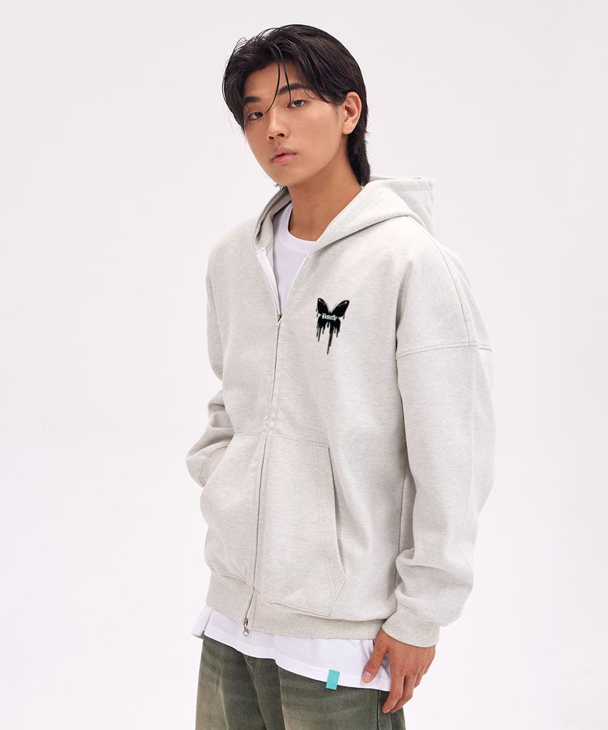 Astral Projection Butterfly Oversized Wide Shoulder Zip-Up Hoodie_Oatmeal