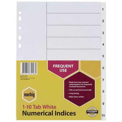 Marbig Numerical Indices & Dividers A4 (White) (1-10 Tab)