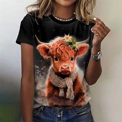Summer Fashion Animal Cattle Print Women's T-Shirts Fashion Street Short-Sleeve Outdoor Casual Tops Men and Women's Tees Top