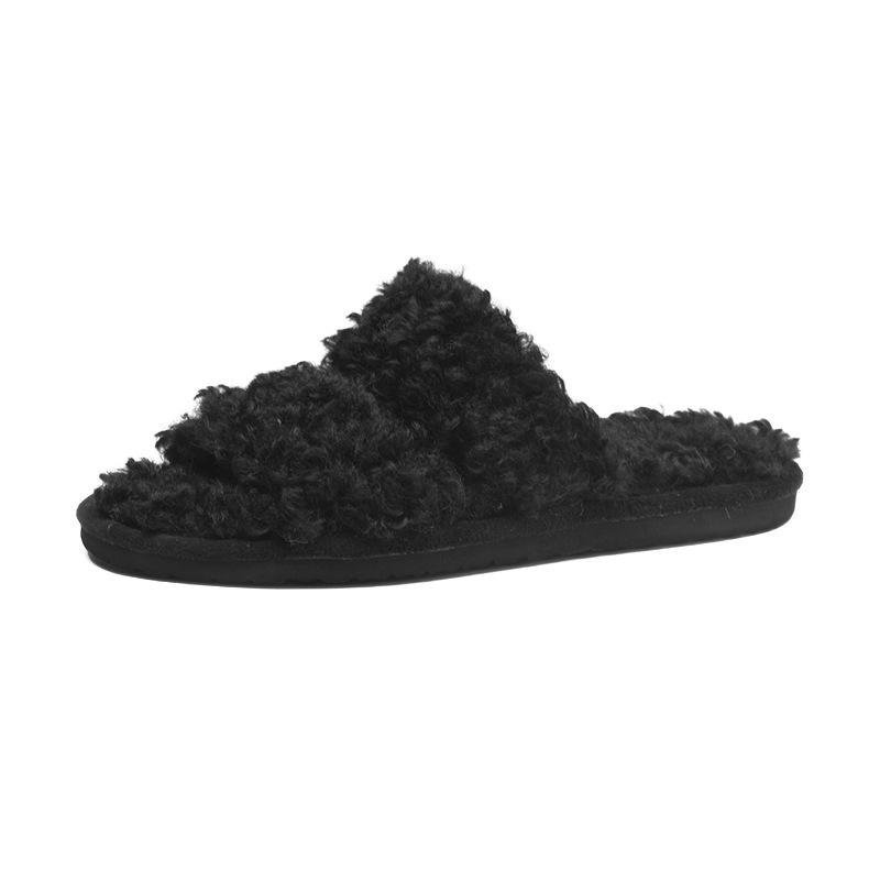 

Большие тапочки из хлопка с перекрестными ремешками женские осенне-зимние новые плюшевые тапочки с леопардовым принтом - размер швабры из шерсти и хлопка 36/37 чёрный