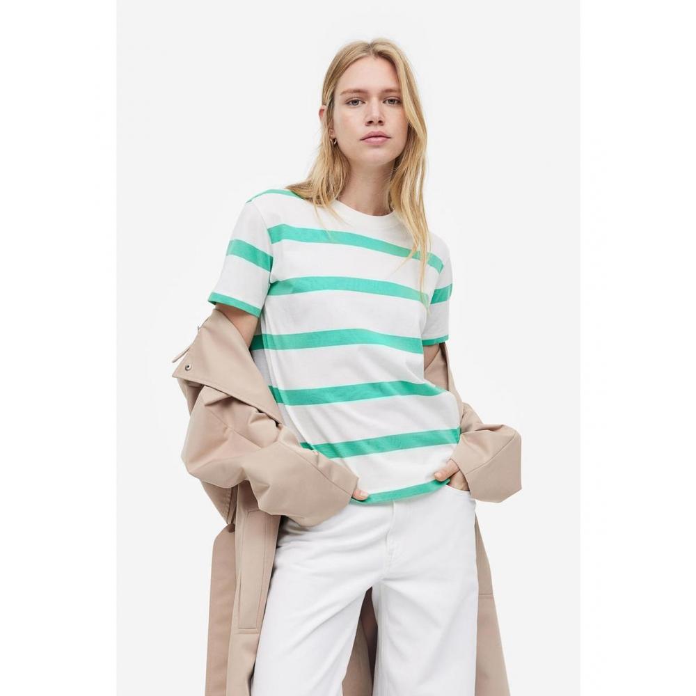 

H&M Cotton T-Shirt Cream Mint Green Stripe 0963662078
