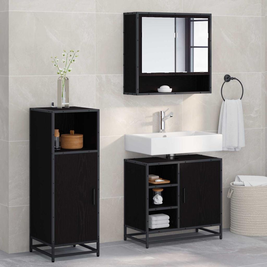 Bathroom Furniture Set 3 Pcs Black Oak Effect Particleboard