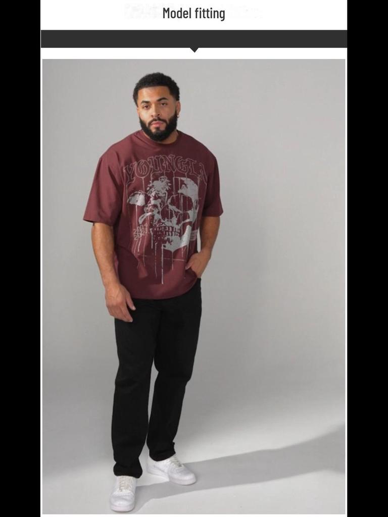 Pánské letní bavlněné tričko YOUNG LA s potiskem lebky, volného střihu - kulatý výstřih, krátký rukáv, fitness a běžecké oblečení