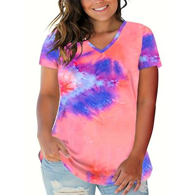 Large Women's Casual Summer Short Sleeved T-shirt Printed V-neck Shirt