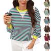 Women Casual Loose Fit Long Sleeve Striped Pullover Sweatshirt Crew Neck Lightweight Comfortable Top for Everyday Wear