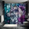 Leaf Wolf Shower Curtain Set, Fantasy Colorful Wolf With Leaves, Water-Resistant Polyester, Bathtub Partition, All-Season