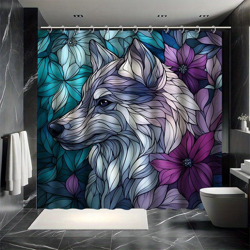 Leaf Wolf Shower Curtain Set, Fantasy Colorful Wolf With Leaves, Water-Resistant Polyester, Bathtub Partition, All-Season