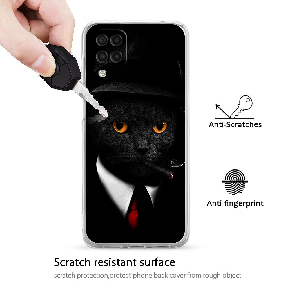 Case For Samsung Galaxy A13 A23 A33 A53 A73 5G A51 A71 A21S A12 A11 A31 A41 A03s A52 A32 A22 Clear Cover Black Cat Staring Eye