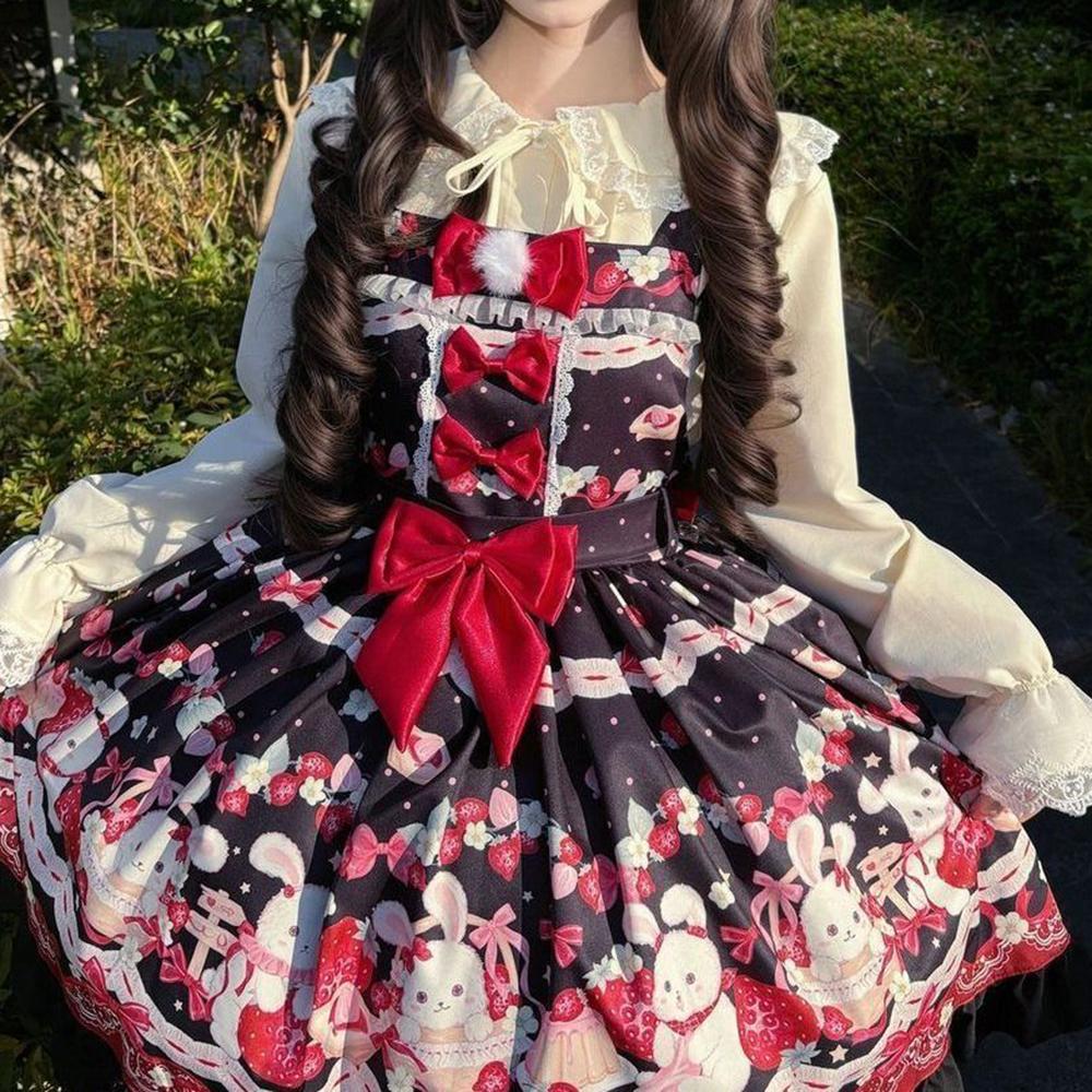 Lolita Uroczy Króliczek Truskawka Słodki Styl Kombinezon Słodki Wszechstronny Lolita
