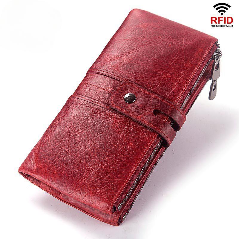 

Новый модный женский кошелек 100% натуральная кожа длинные кошельки Rfid Walet красный кошелек для монет держатель для карт сумочка для женщин