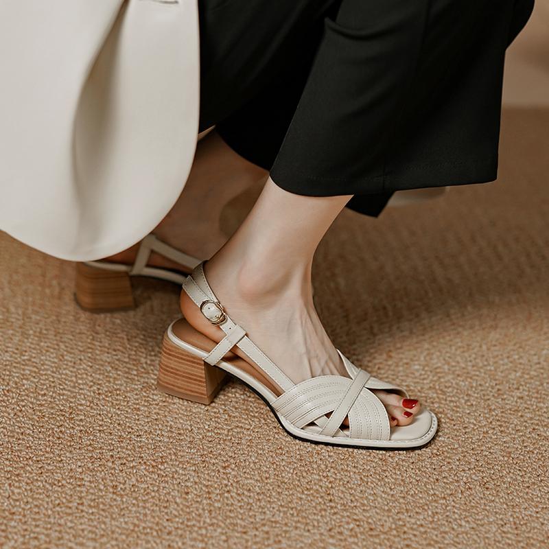 Fashion 2025 New Summer Women's Sandals Genuine Leather Buckle Strap Women Shoes Size 34-42 Solid Concise Ankle-Wrap Party Ladies Shoes