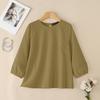 ZANZEA Women Casual Round Neck Solid Color 3/4 Sleeve Blouse