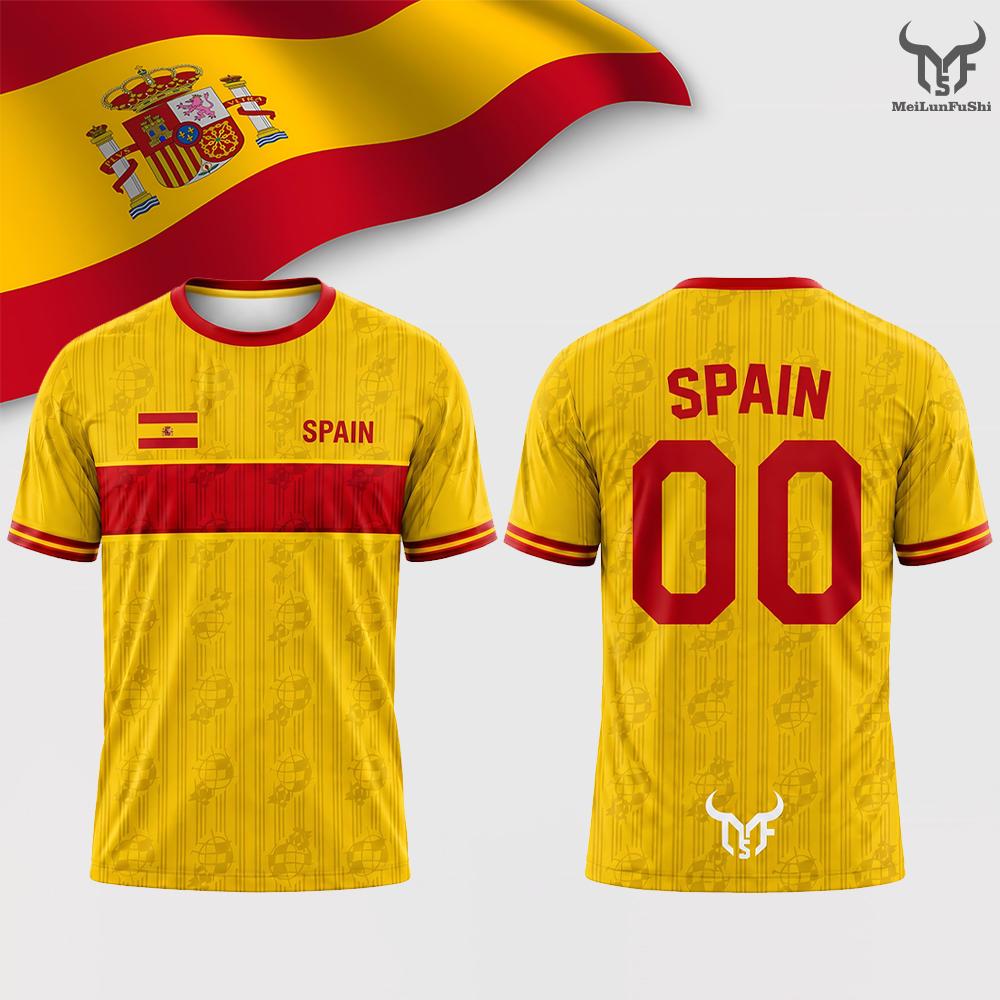 Spain Flag Graphic Soccer Jersey Training Fitness Quick-drying Breathable Football T-shirt Men