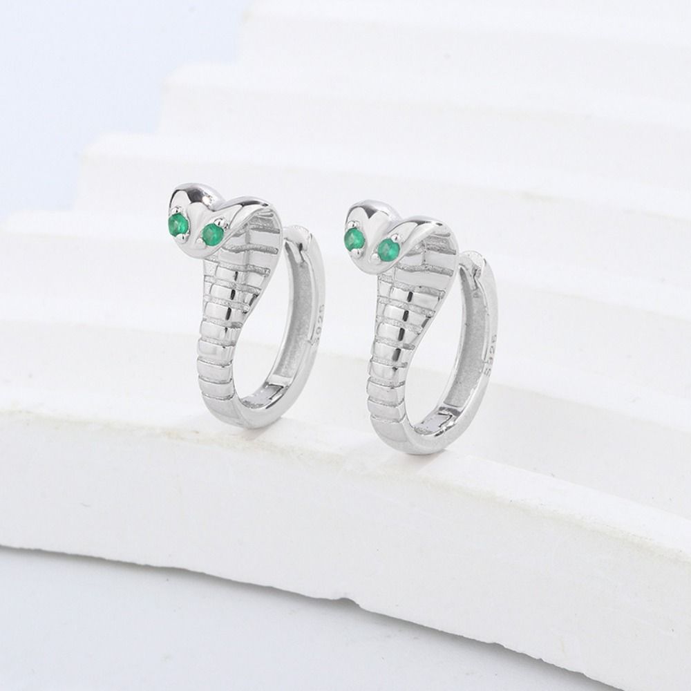 Snake-shaped Green Eye Snake Earrings Niche Design Men's Ear Hoops Fashion Ear Buckle  Daily Wear