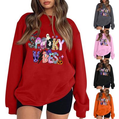 Women's Casual Fashion Halloween Print Long Sleeve O-Neck Sweatshirts Pullover Top