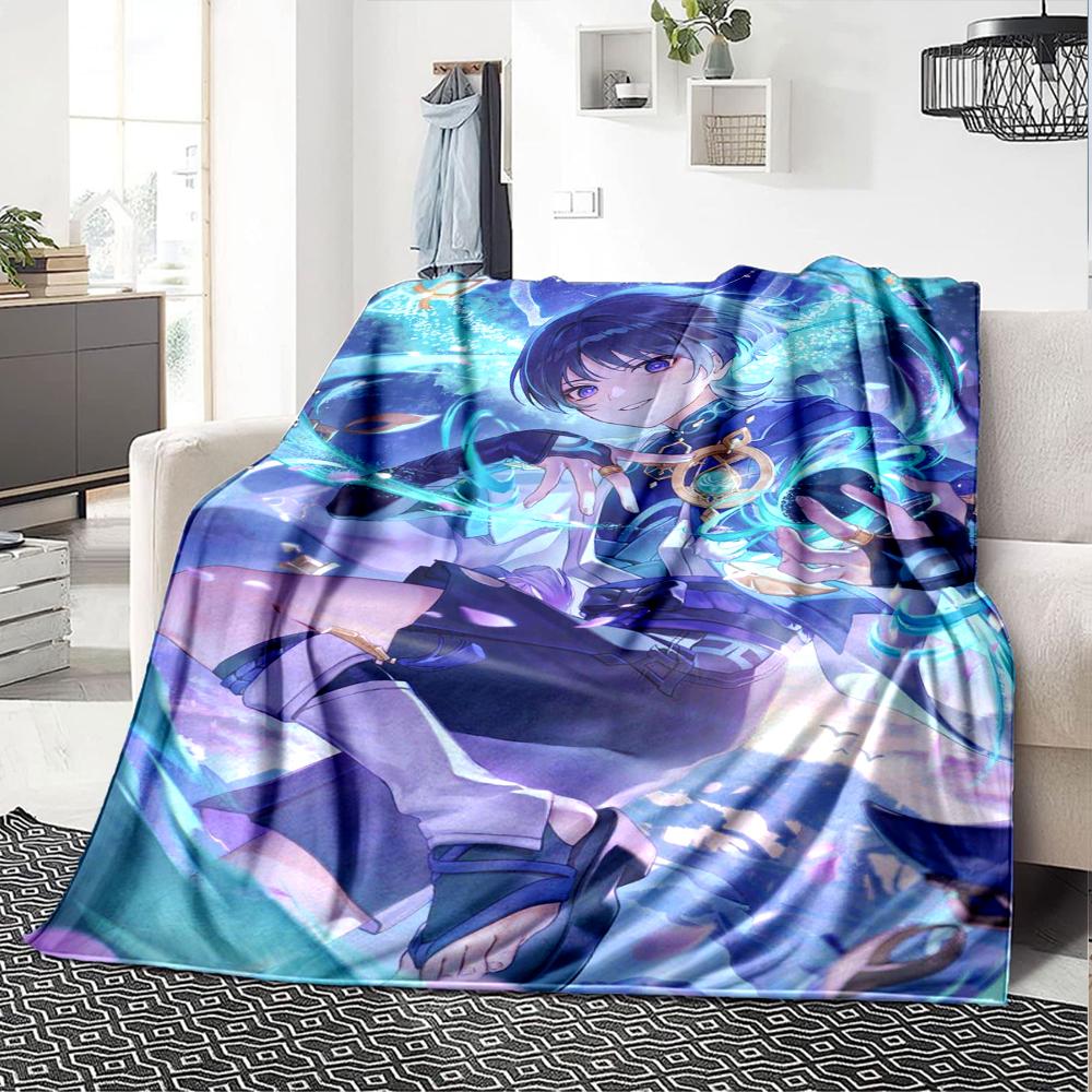 1Pc Genshin Impact Blanket Soft Comfortable Polyester Blanket Four Seasons All Season Blanket Bedroom Office Outdoor Use Anime Style Throw Christmas G