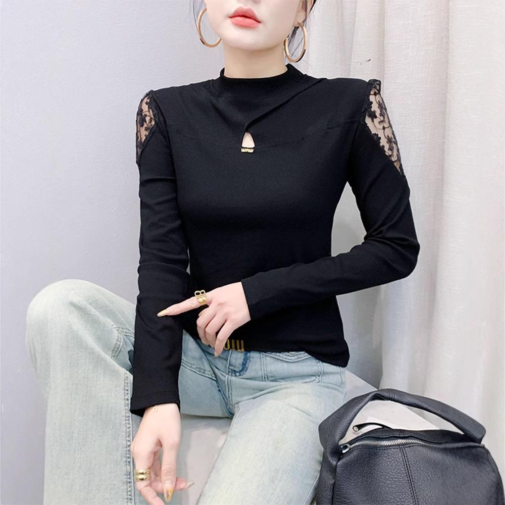 

Весенняя новинка, футболка с длинными рукавами, женская одежда, иностранный стиль, сращивание, нижняя часть, рубашка, облегающий универсальный топ 2XL