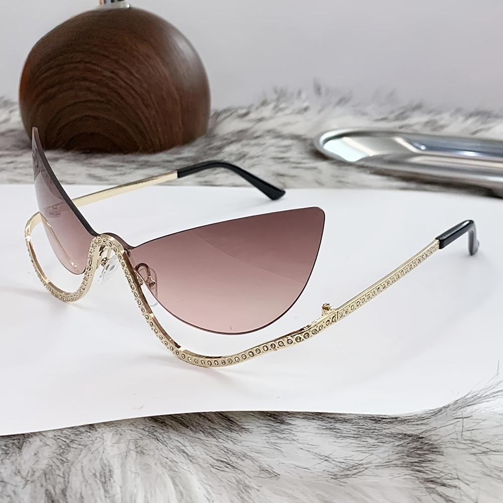 Sweet Edgy Rhinestone Gradient Cat-Eye Decorative Glasses Thin Metal Frame Irregular CutStylish Photo-Ready Eyewear for Outfits