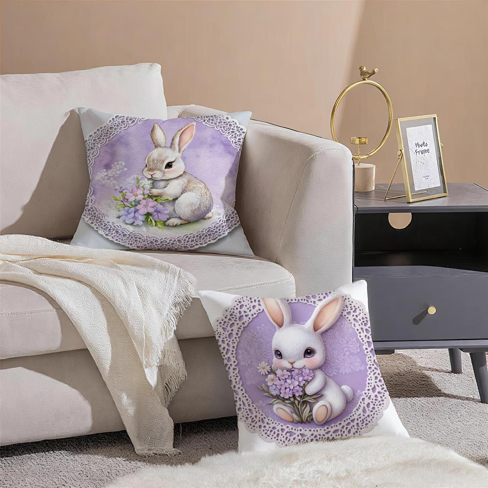 Religious Global Holiday Art Easter Rabbit Cushion Cover Throw Pillow Cover Hidden Button Durable Polyester Chair Cushion