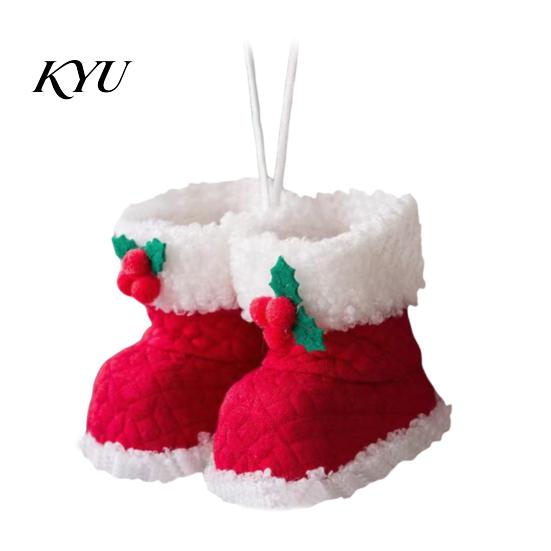 Holiday Stocking Gift Tag Soft Plush Christmas Boot Ornament, Decorative Knitted Party Photo Props Hanging Pendant for Xmas Tree, Decor Woolen