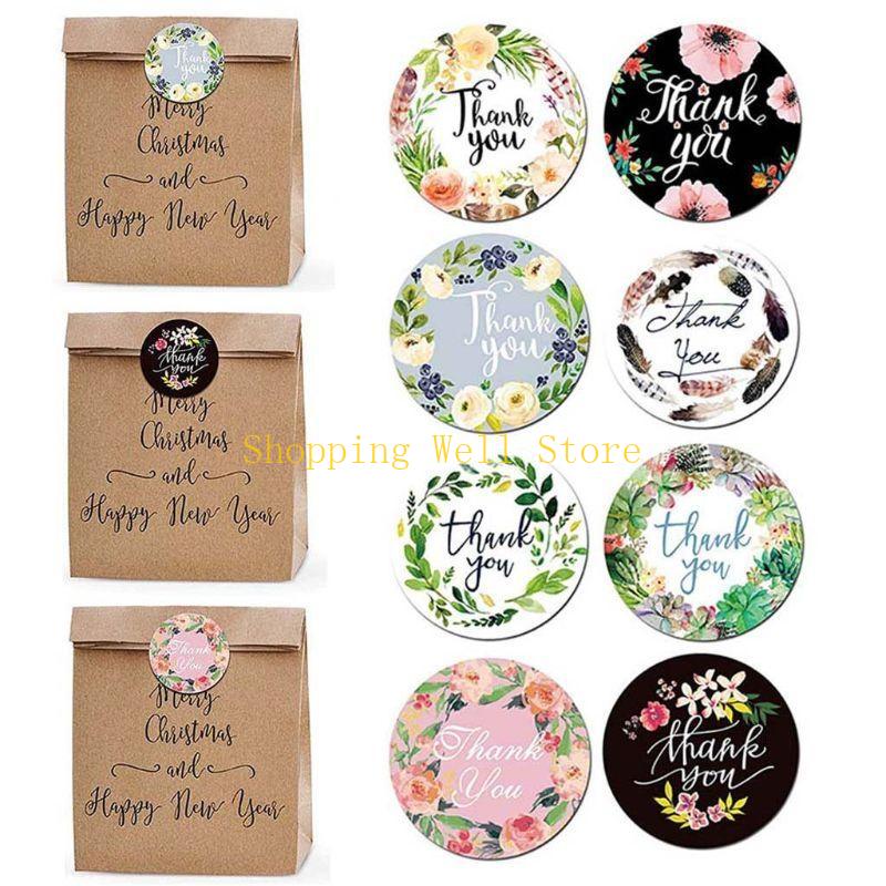 KX4B 500Counts Flower Thanks You Sticker 25mm Adhesive Packaging Labels Thanks You Labels Seal Sticker for Journal Notebook