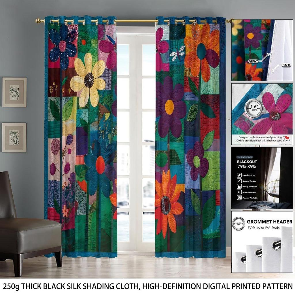 Floral Blackout Curtains: Printed Fabric Curtains for Bedroom & Balcony, Heat Insulation & Sunshade
