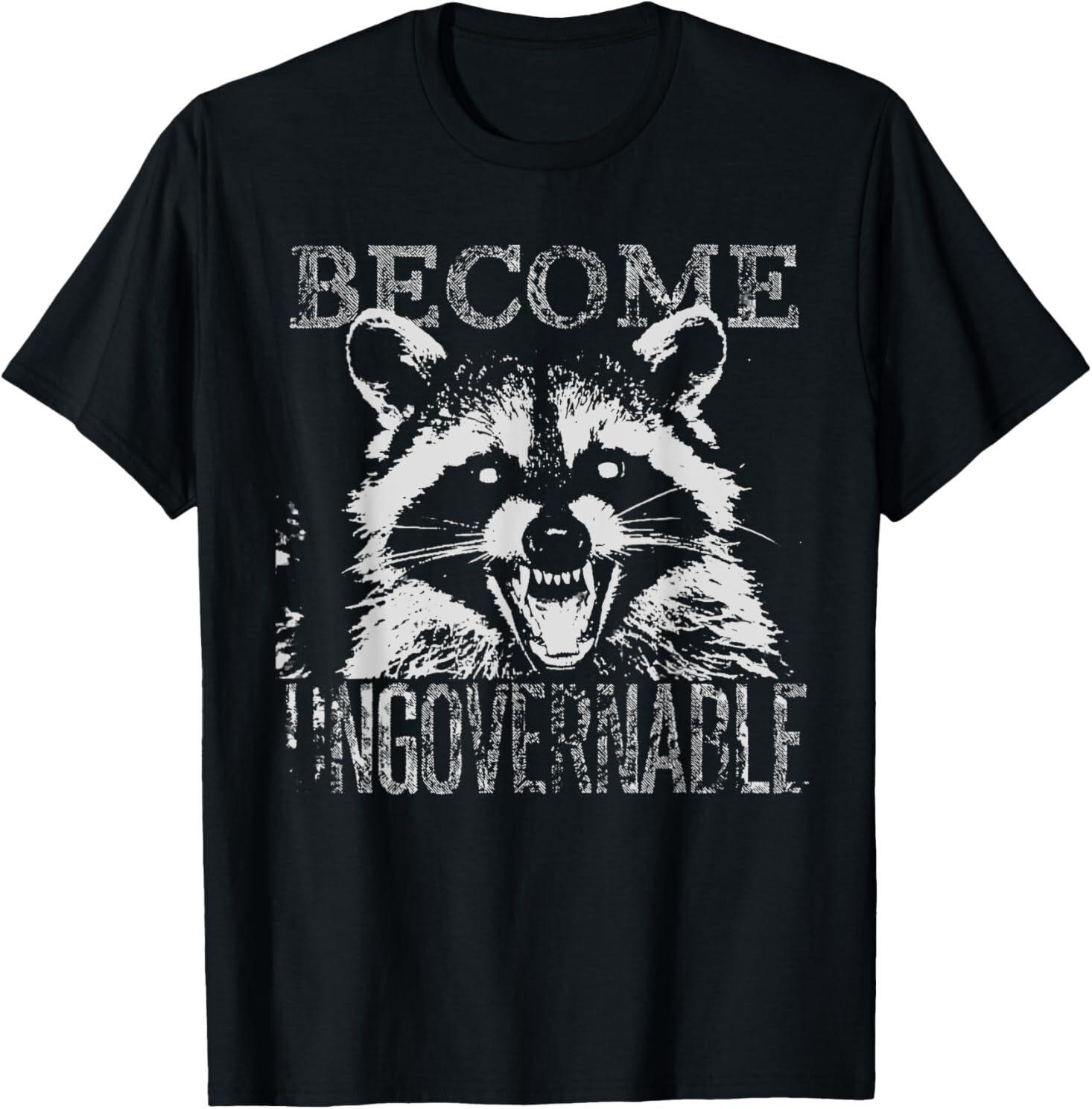 Vintage Angry Raccoon Become Ungovernable Trash Panda Meme T-Shirt Mens Womens Tees Top L