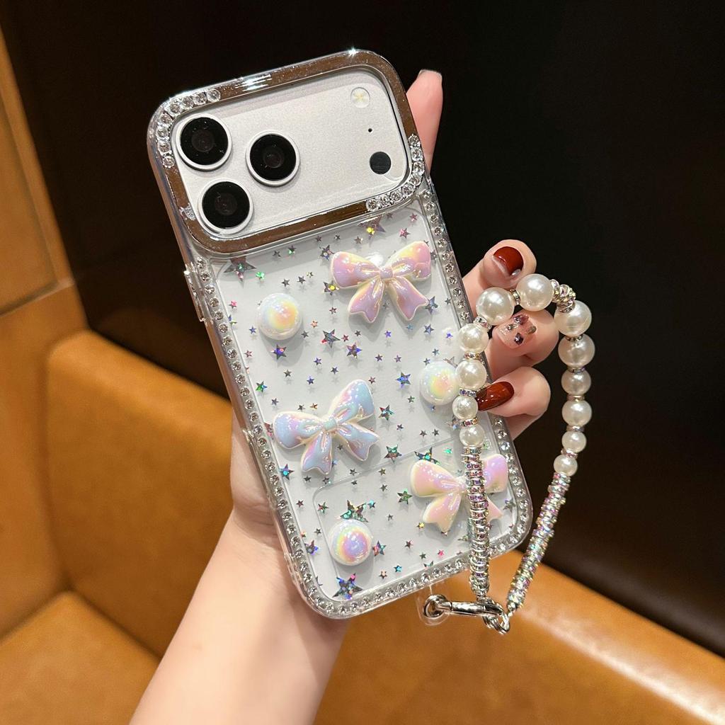Iridescent Star Diamond Bow Case for Apple 17 Pro Max/Cute Simple Fit for Apple 16/12/11