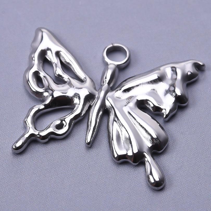 6pcs/Lot Insect Pendant Silver Color Stainless Steel Butterfly Charms For Jewelry Making Supplies DIY Necklace Earrings Pendants