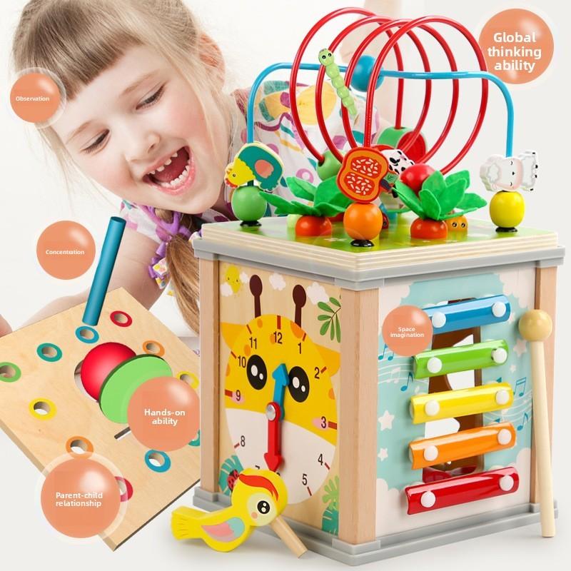 Wooden Radish Pulling Tapping Piano Matching Multi Functional Treasure Toy Box