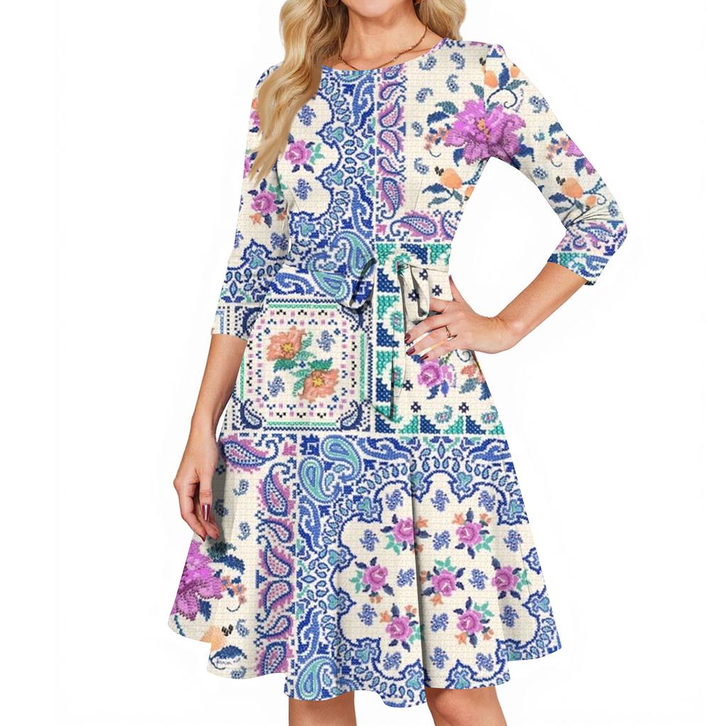 Damskie Sukienki Koktajlowe Rękaw 3/4 Sukienka Vintage dla Gościa Weselnego