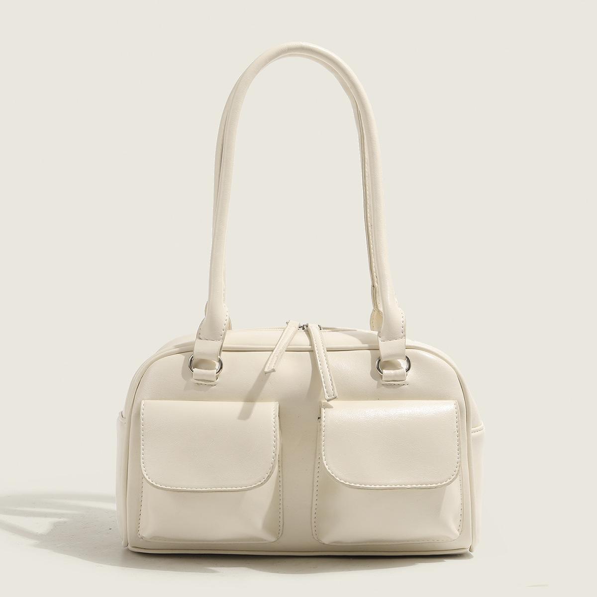 

Yunzhen Xu s Same Style Bowling Bag Korean Version Women s Bag Multi-Pocket Single Shoulder Boston Bag Underarm Baguette Bag білий