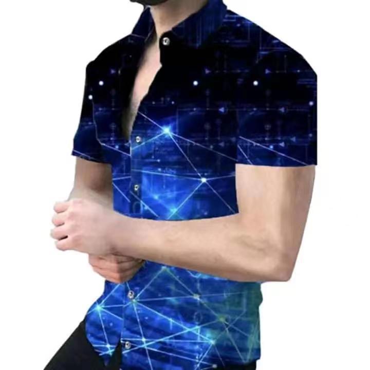 Stylish short-sleeve polka dot shirt, trendy gradient design for casual wear.