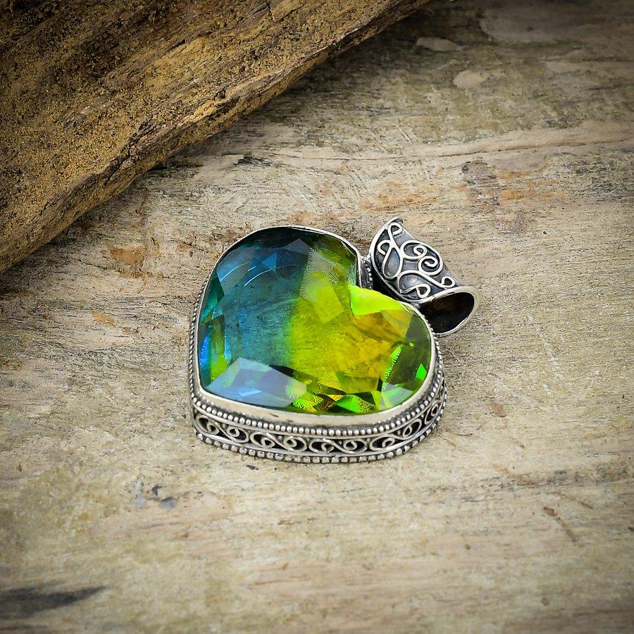 Bi-Color Tourmaline Gemstone 925 Sterling Silver Jewelry Pendant 1.58" M-154