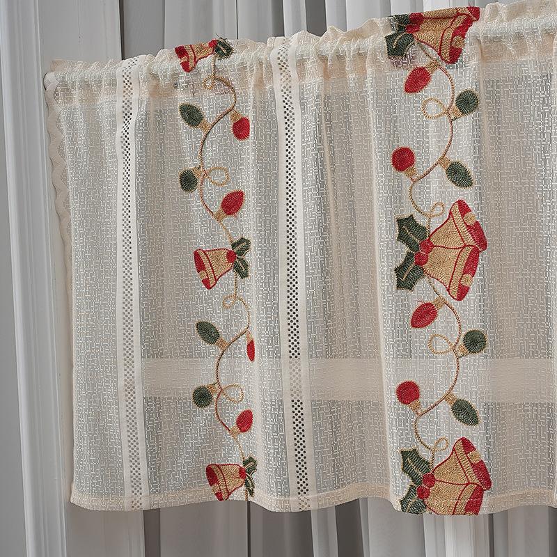 American Christmas Curtains Bell Embroidery Lace Living Room Kitchen Rectangle Landscaping Decorative Coffee Curtain