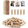 200PCS 1.2" Picture Clips Wall Hanging with 328FT Photo String, Tiny Hanger Clothes P for Photos, Mini Clothesp Wooden for Baby Shower