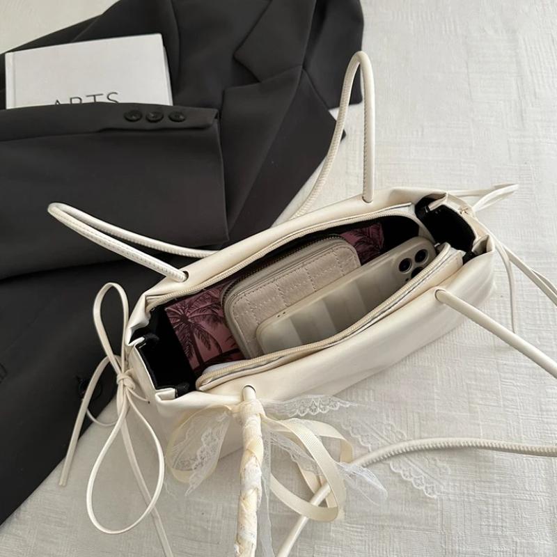 French Elegant Square Bag Korean Bow Decoration Pu High-quality Bag Niche Simple Ballet Style Shoulder Bag New Casual Women Bags