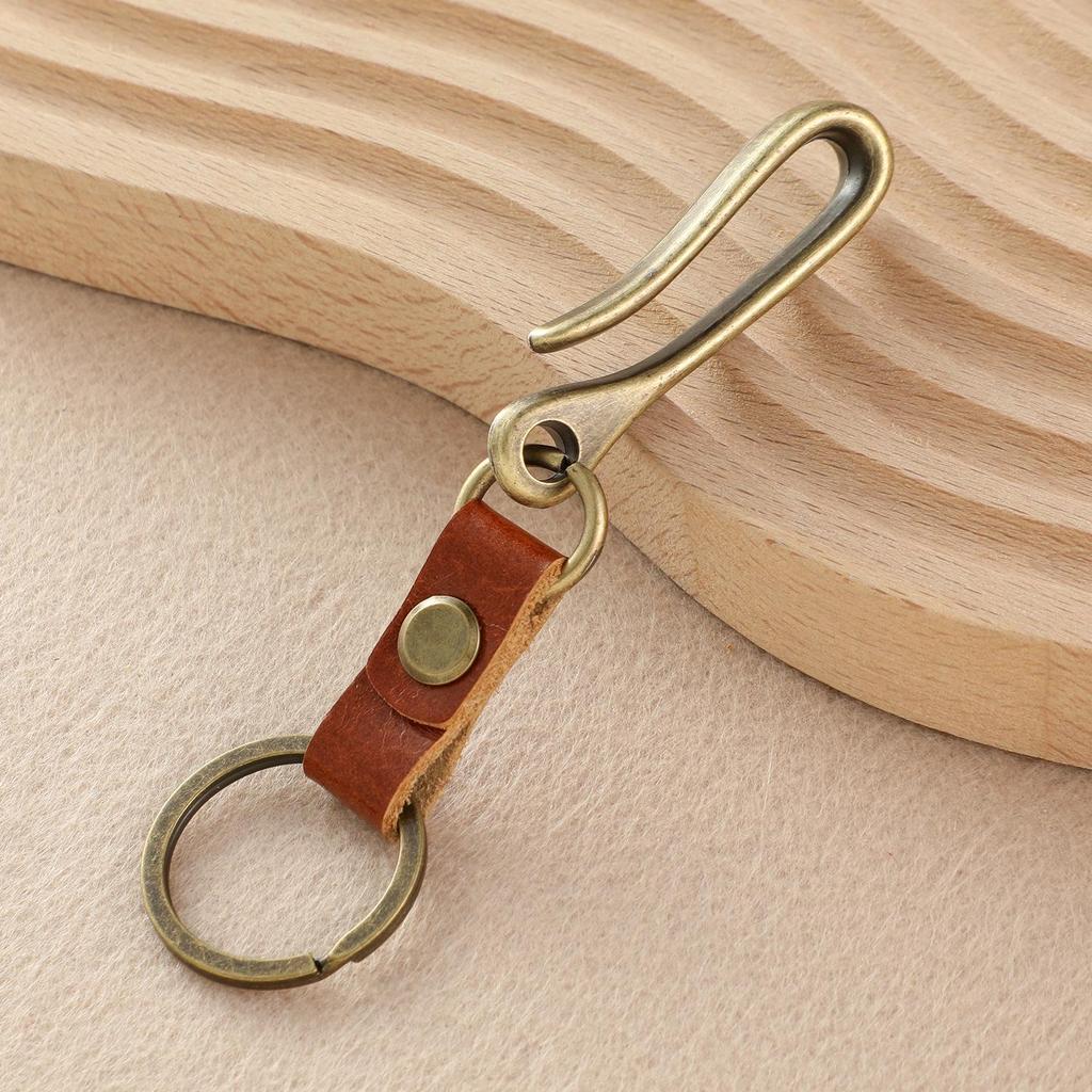 Cowhide Distressed Alloy Waist Hanger Keychain - Creative, Portable, Genuine Leather Pendant for Car Keys