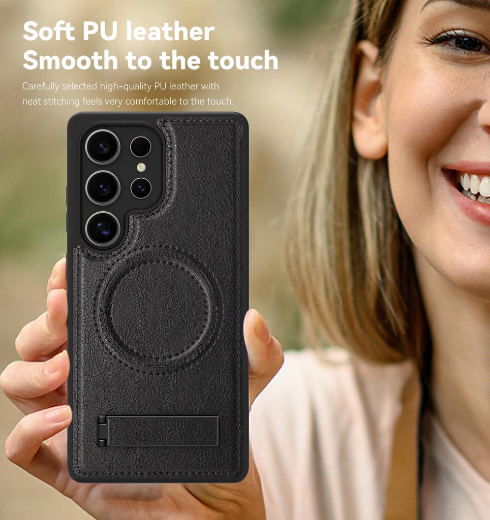 Samsung S25FE Leder Magnetische Hülle - Vollständiger Schutz Stoßfest mit Ständer für S24Ultra/S23.
