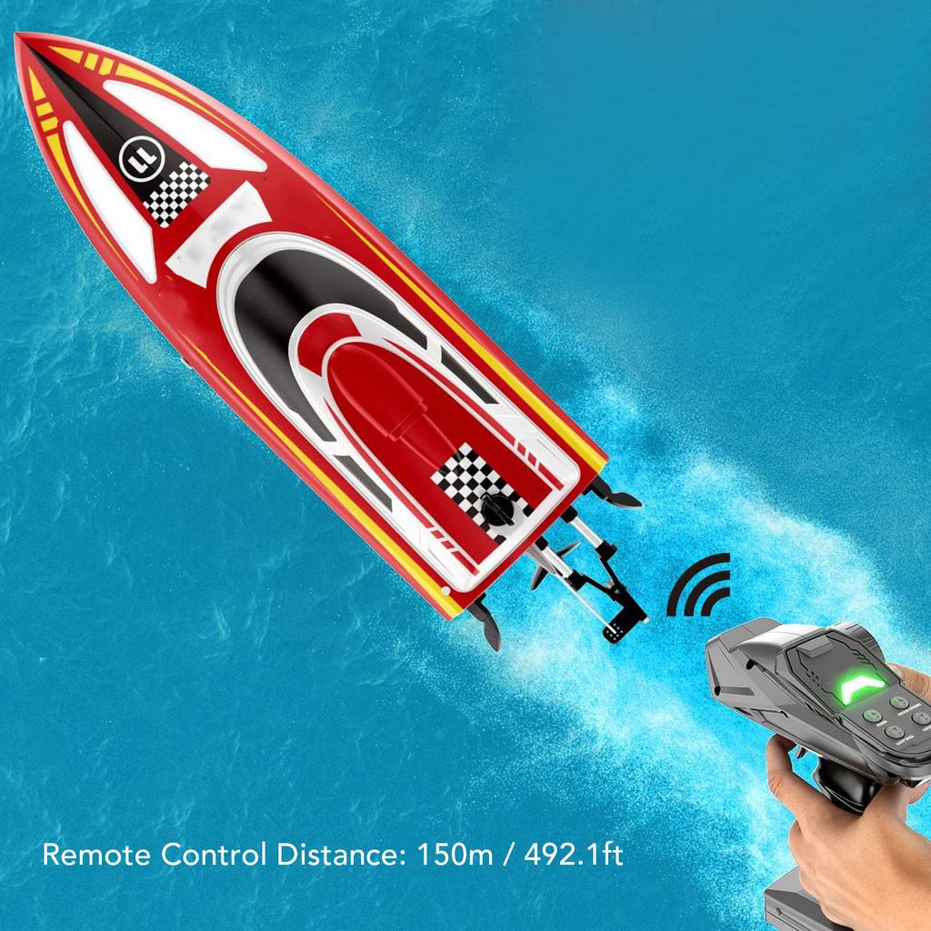 RC Boat Remote Control Speedboat with Brush Motor Low Battery Alarm Capsize Recovery Stunt Rolling Long Runtime