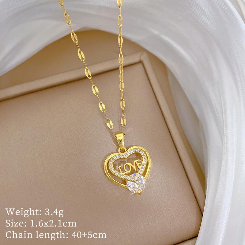 Copper Micro-Inlaid Love Fashion Light Luxury Temperament Gorgeous Full Diamond Necklace Female Versatile Collarbone Chain Titanium Steel