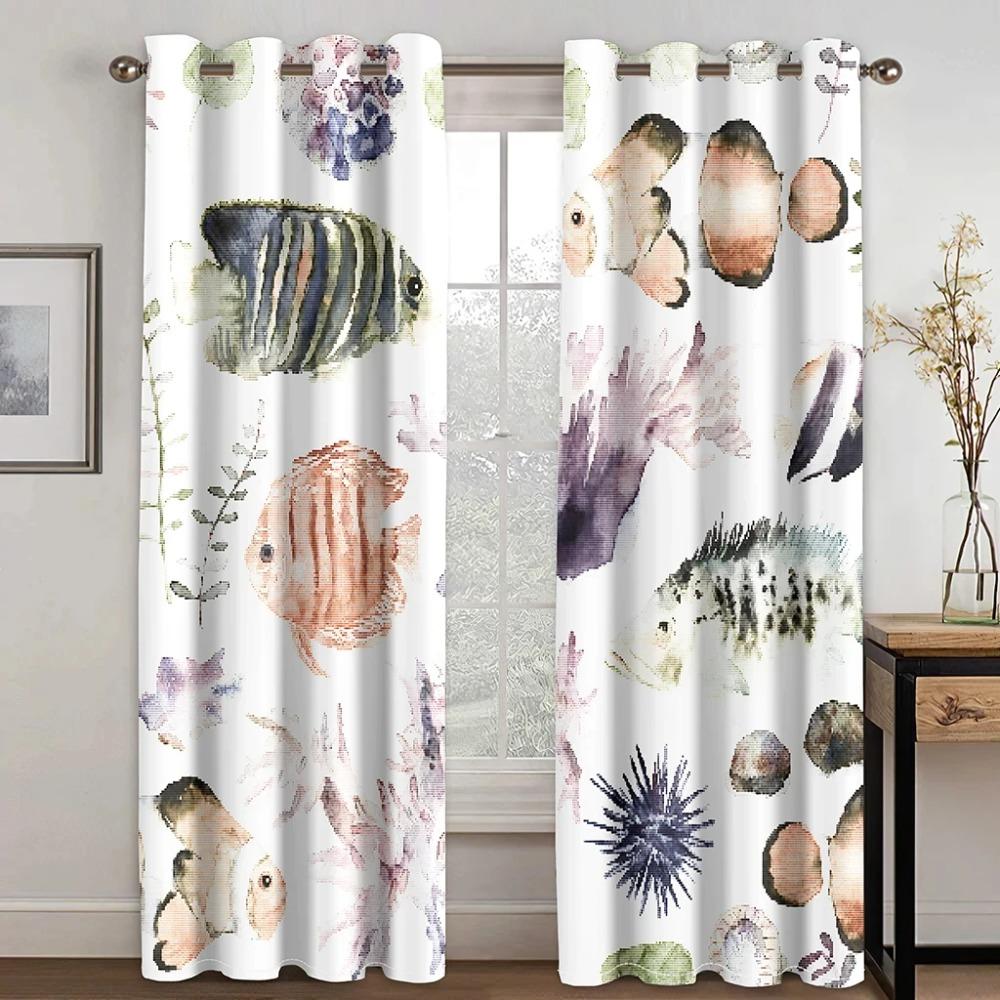 Marine Animal and Plant Theme High Blackout Curtains Shell Pattern Thick Clackout Drape Various Styles Bedroom Home Curtain Hot