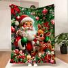 1PC Santa and Reindeer Print Blanket-Made of Soft Plush Flannel, Lightweight and Durable, It's Perfect for Sofas, Beds or Reclin