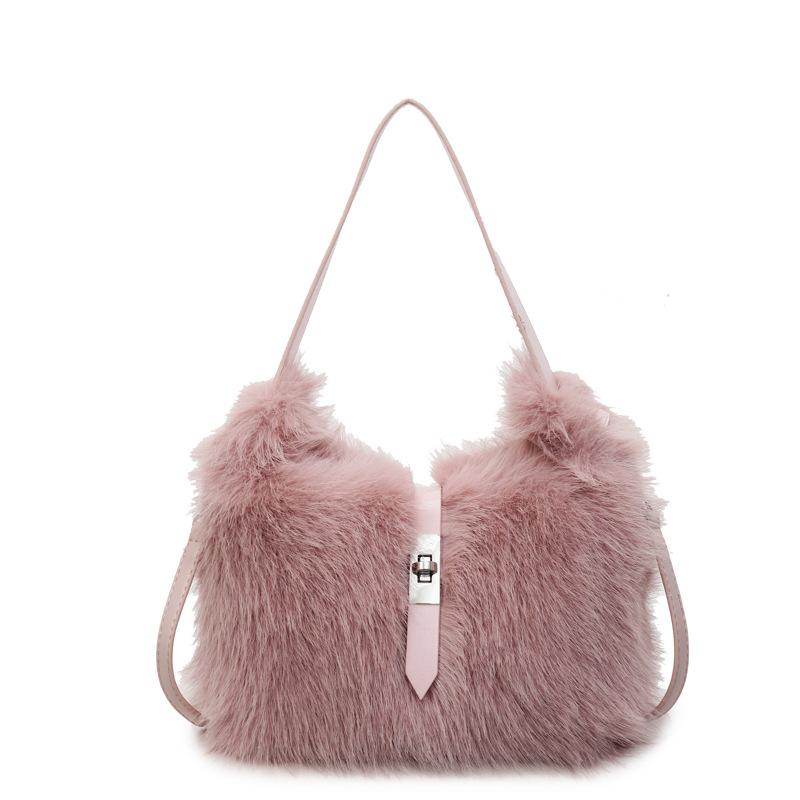 Stylish Fluffy Shoulder Bag Simple Texture and Large Capacity Crossbody Bag Phe Soft Fur Macar Color Storage Bag  New Design