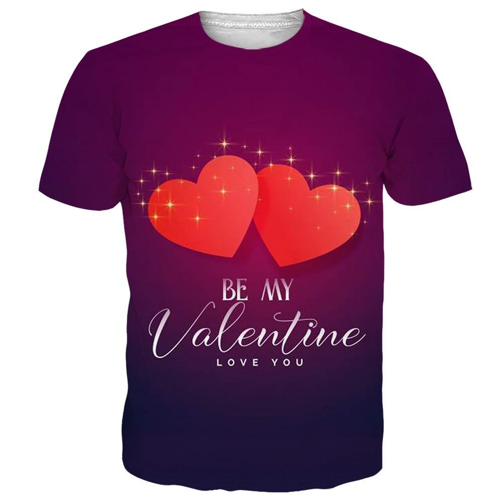 Tricou de vară pentru bărbați cu imprimeu digital 3D, Ziua Îndrăgostiților, cuplu, 3D, dragoste, casual