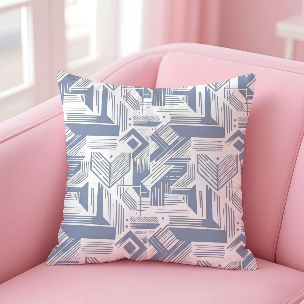 Geometric Ink Blue Cushion Cover Linen Pillowcase Cover Soft Decor for Sofa Home Room