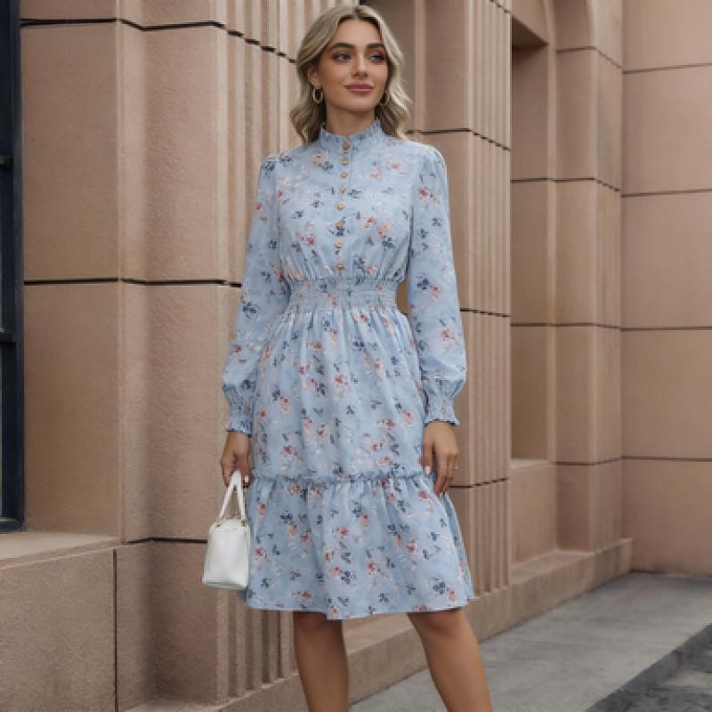 Платье с принтом, лидер продаж, осеннее новое женское платье с длинным рукавом, с цветочным принтом S
